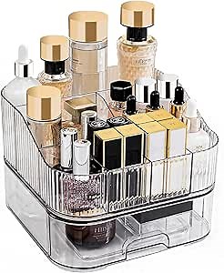 Wisecy Makeup Organizer Makeup Storage Vanity Organizer with Stackable Drawer for Perfume, Skincare, Lipstick (2 Tiers, Transparent)