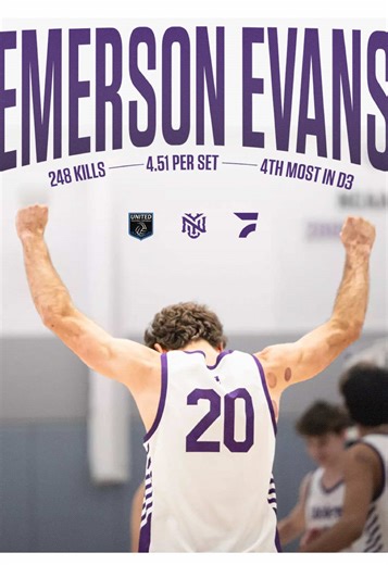 Evans Emerson has been a DOG 🔥 The Violets right side hitter has hit 248 kills and is averaging 4.51 kills per set! This is the 4th most in all of Division III MVB. The Violets take on Baruch College on Thursday at 6pm 🏐 #UVC