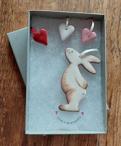 Hare / Bunny - Ceramic Hanging Decoration in Brown or Soft Grey & Hearts 'love is All Around' - Etsy UK