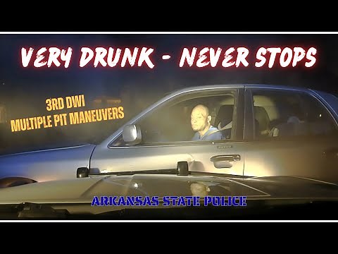 VERY drunk driver: Arkansas State Police perform Multiple PIT Maneuvers to stop dangerous pursuit