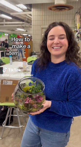How to make a terrarium 🌱 A terrarium is a sealed container that houses a mini self-sustaining plant ecosystem. We made them in class & I’m so sad I will have to leave mine behind when I leave. Someone will be getting this as a gift 😂 Steps: - Select your container (glass is best) - Measure out a fabric drainage layer and cut to size - Add gravel mixture into the bottom and place the fabric on top - Next add the compost - Choose your plants and plant into the container - Add springtails - tiny