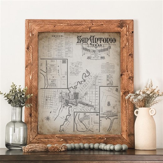 Framed San Antonio Map, Texas Wall Art, Vintage City Print, Historical Street Plan, San Antonio Texas Office Wall Art, Texas Hill Country - Etsy