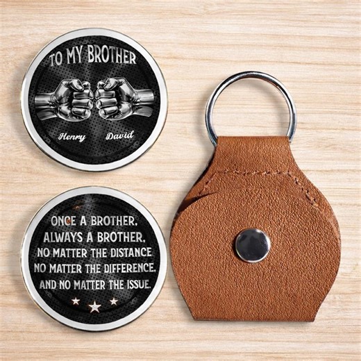 Personalized Leather Keychain for Brother, Metal Brother Keepsake Gift, Custom Pocket Hug - Etsy
