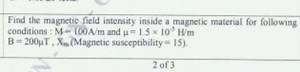 Find the magnetic field intensity inside a magnetic material fo... | Filo