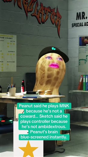 GGamingTails on Instagram: "Peanut’s talking big, chest out, MNK warrior energy radiating like a pre‑workout overdose. Sketch fires back with, “I play controller because I’m not ambidextrous,” like that’s a normal sentence. Peanut freezes. Full Windows XP shutdown. You can hear the dial‑up tone in his eyes. #theburntpeanut #sketch #arcraiders"