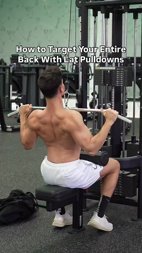 How to Target Your Entire Back ⬇️ With Just Lat Pulldowns 😯 Lats and Upper Back: ▪️Wide Grip Lat Pulldowns Lats and Mid Back: ▪️V-Bar Lat Pulldowns Lower Lats: ▪️Reverse Grip Lat Pulldowns Mid Lats: ▪️Shoulder Width Lat Pulldowns Upper Lats: ▪️Single Arm Lat Pulldown Form Tips: ❌ Don’t Shrug Your Shoulders ✅ Tuck Your Elbows Lat pulldowns are the most versatile back movement… Because there are so many ways to do them‼️ Allowing you to build an amazing back 🔥🔥 And mix and match the exercises w