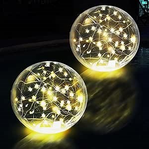Solar Floating Pool Lights Auto-On at Night - 14" Inflatable Waterproof Glow Pool Balls, 3000K Warm-White Solar Powered, Atmosphere-Boosting for Party