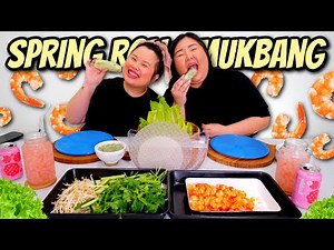 GIANT SHRIMP SPRING ROLLS (COOKING + EATING) MUKBANG 먹방 EATING SHOW!