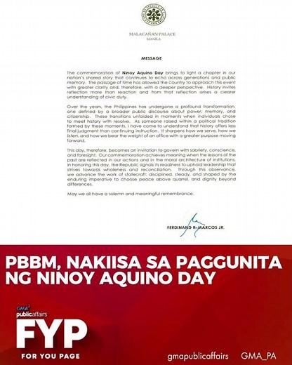 PBBM, NAKIISA SA PAGGUNITA NG NINOY AQUINO DAY | FYP