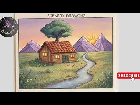 How to Draw Sunrise Scenery|Simple Landscape Drawing Tutorial for Beginners