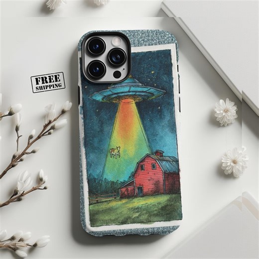 UFO Abduction Phone Case, Custom Name Farm Barn iPhone Samsung Google Pixel Cover - Etsy