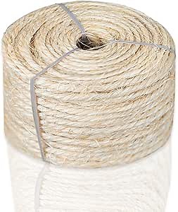 Sisal Rope for Cat Scratcher - 4mm Thick 164ft Cat Disallowed Rope Durable Tree Refurbishing DIY Hemp Twine to Refresh Scratching Posts, Toy and Crafts