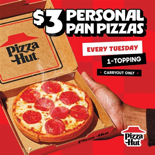 Hot, cheesy & just $3! Grab your Personal Pan Pizza today! | Pizza Hut