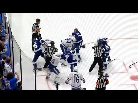 Rielly shoves Point into boards, Stamkos fights Matthews [ENTIRE SEQUENCE] 2022 - 2023 Playoffs