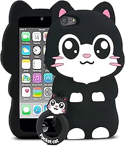 Cute iPod Touch 5/6 / 7 Case, 3D Cartoon Kawaii Funny Animal Soft Silicone Adorable Cat Phone Cover Case for iPod Touch 5th/ 6th / 7th Generation for Girls Boys Teens Kids with Ring 4.0”