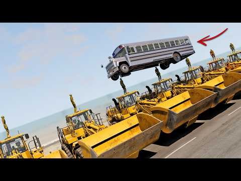 BeamNG Drive - Cars vs Old School Stunt (Jumping Wheel Loaders)