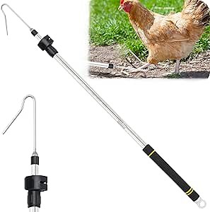 Telescopic Chicken Catcher Leg Hook,37 to 63 in Hook for Catching Chickens Heavy Duty with Extension Pole Long Handle Animal Catcher Pole Stainless Steel Tube Poultry Hook Fowl Catcher Sturdy