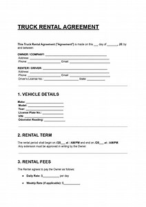 Truck Rental Agreement, Vehicle Lease Form, Doc Pdf - Etsy