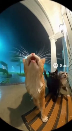 Cats get blown away by a storm💀 #aivideo #catshorts #ring #soraai #funny