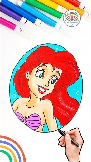 Drawing Disney Princesses | Draw Beautiful Ariel Drawing 🌈🧜🏽‍♀️ #disney #drawing #short #mermaid