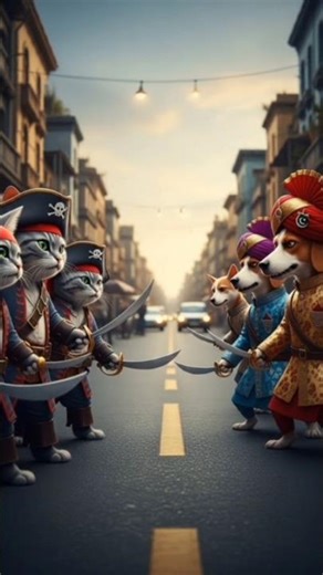 Cats And Dogs at Road.viral funny video#DreamScreenAI