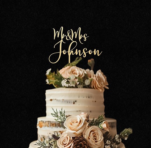 Cake Topper for Wedding, Personalized Cake Topper, Rustic Wedding Cake Topper, Custom Mr Mrs Cake Topper, Wedding Cake Topper, Gold Wedding - Etsy
