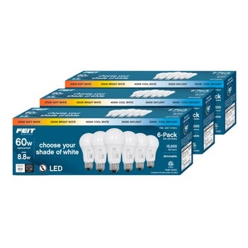Feit Electric 60W Replacement 5-CCT LED A19 Bulbs, 18-pack