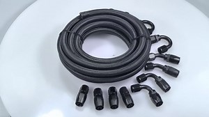 8AN Fuel Line Kit, AN8 20FT CPE Nylon Braided Fuel Line Hose Fitting Kit Black
