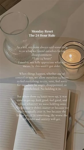 Lexi Rae on Instagram: "The Monday Reset | Sharing the 24 hour rule because it truly works every time 💭 (depending on the situation of course, some things are much bigger than just giving ourselves a day) #24hours #mondayreset #mentalhealth #therapychat"