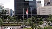 The Indonesian national flag flying in downtown Jakarta, capital of...