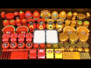 RED vs GOLD! Mixing Random Things into GLOSSY Slime ! Satisfying Slime Videos #489