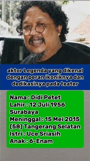 Didi Petet !! Legenda yang dikenal dengan peran ikoniknya dan dedikasinya pada teater