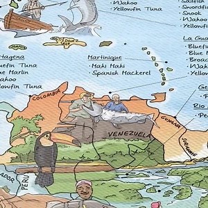 Discover the FISHING MAP 🎣: Over 250 freshwater and saltwater fishing areas and info on what to catch. Get inspired for future trips with the Fishing Map poster, canvas or towel. | Awesome Maps