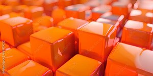 Orange and Yellow, Glossy Cubes Precisely Arranged to create a Contemporary Tech Wallpaper. 4K Video