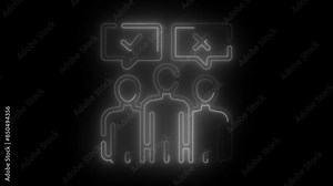 Neon Group Decision Icon Vector - People with Approval and Rejection Symbols for Voting, Feedback, and Team Choice Stock Video