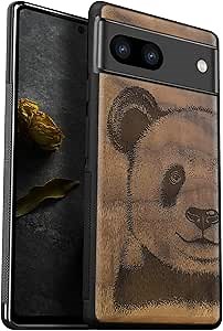 Carveit Wood Case for Pixel 7a Case [Natural Wood & Black Soft TPU] Shockproof Protective Unique & Classy Wooden Phone Cover Compatible with Google Pixel 7a (Panda-Walnut)