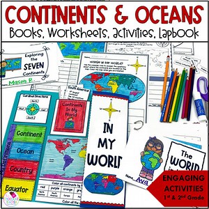 Oceans and Continents - Lapbook Map Activities for Social Studies 1st Grade