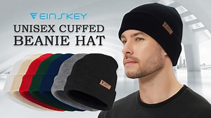 (2 pack) EINSKEY Knit Cuffed Lined Beanie, 2-Pack Skull Cap Beanie Stocking Hats For Men Women Fall Winter - Black Grey