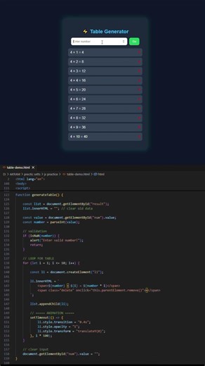 Mini JS Project 💻 (Multiplication Table) #coding #frontendcourse #javascript #programming #css