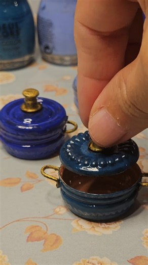 Just A Few Homey Touches... on Instagram: "Making a pot/Dutch oven from bits and pieces... #justafewhomeytouches #vintage #miniatures #reels #рилс #miniature #recyclecraft #minipot #dutchovenpot #blueaesthetic #nail polish"