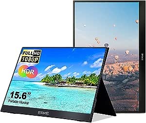 Portable Monitor USB C Monitor for Laptop 15.6 inch 1080P FHD HDR Computer Second External Ultra-Slim IPS Monitor for Phone Xbox Switch PS5 60HZ with Smart Cover & Screen Protector(USB C/HDMI Input)