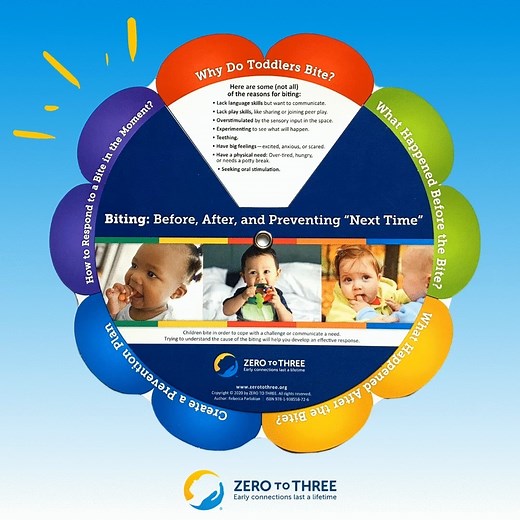 Biting—it's a common, challenging, and frustrating early childhood behavior. Our wheel provides interactive guidance on finding a long-term solution. | ZERO TO THREE