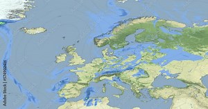 Meteorological map displays precipitation and atmospheric pressure across the Europe. The precipitation data is depicted using color gradients. Atmospheric pressure is represented by contour lines.