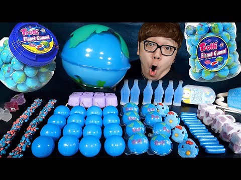 【ASMR】超巨大地球グミ & 青色のスイーツ【咀嚼音 EATING SOUND】【BLUE DESSERTS】【GIANT PLANET GUMMY】【POPPING JELLY】【MUKBANG】
