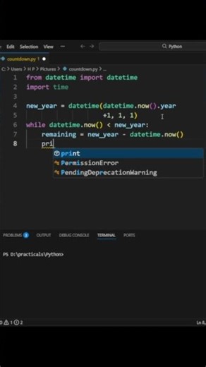 🎉 Python New Year Countdown Timer ⏳🎆 #shorts #coding#shortsviral
