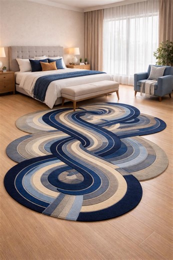 Hand Tufted Abstract Blue Rug, Modern Geometric Area Rug, Luxury Wool Carpet, Scandinavian Minimalist Rug, Living Room Bedroom Statement Rug - Etsy