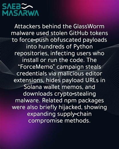 GlassWorm uses stolen GitHub tokens to push malware into Python repositories