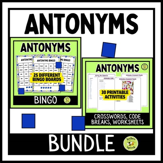 Antonyms Games and Worksheets Bundle | Bingo Puzzles Vocabulary Activities ELA