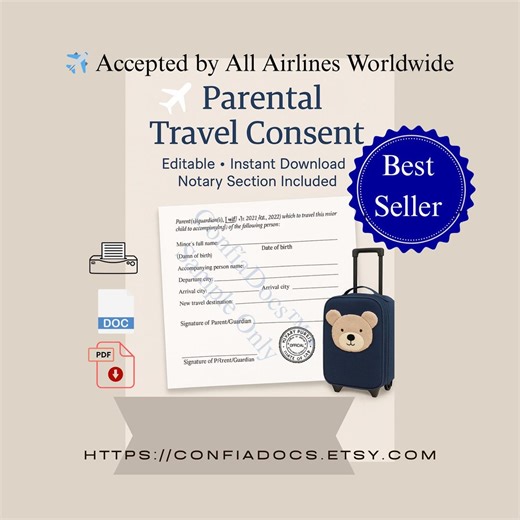 Child Travel Consent Form 2025 | Editable PDF & Word - Etsy