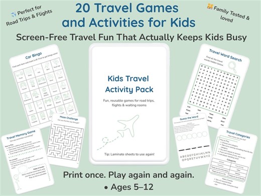 Travel Activity Pack for Kids | 20 Screen-free Games | Printable Activities | Ages 5–12 - Etsy